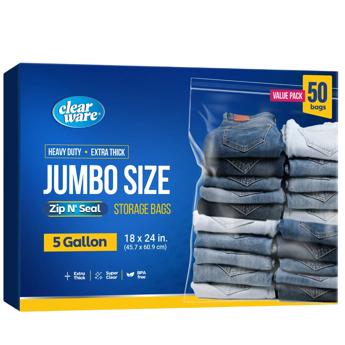 Clearware® 5-Gallon Storage Bags