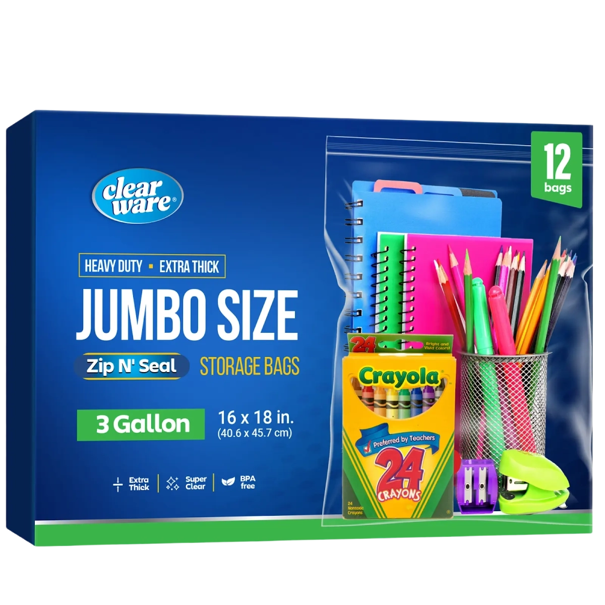 Clearware® 3-Gallon Storage Bags