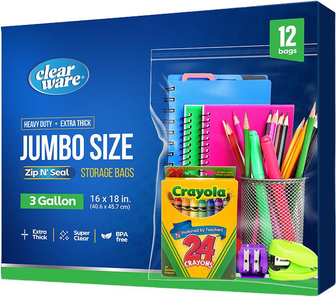 ClearWare jumbo size storage bags packaging